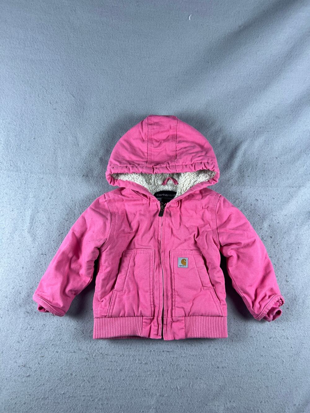 Carhartt Jacket Toddler 12M Pink Full Zip Hooded Canvas Sherpa Lined Outdoor